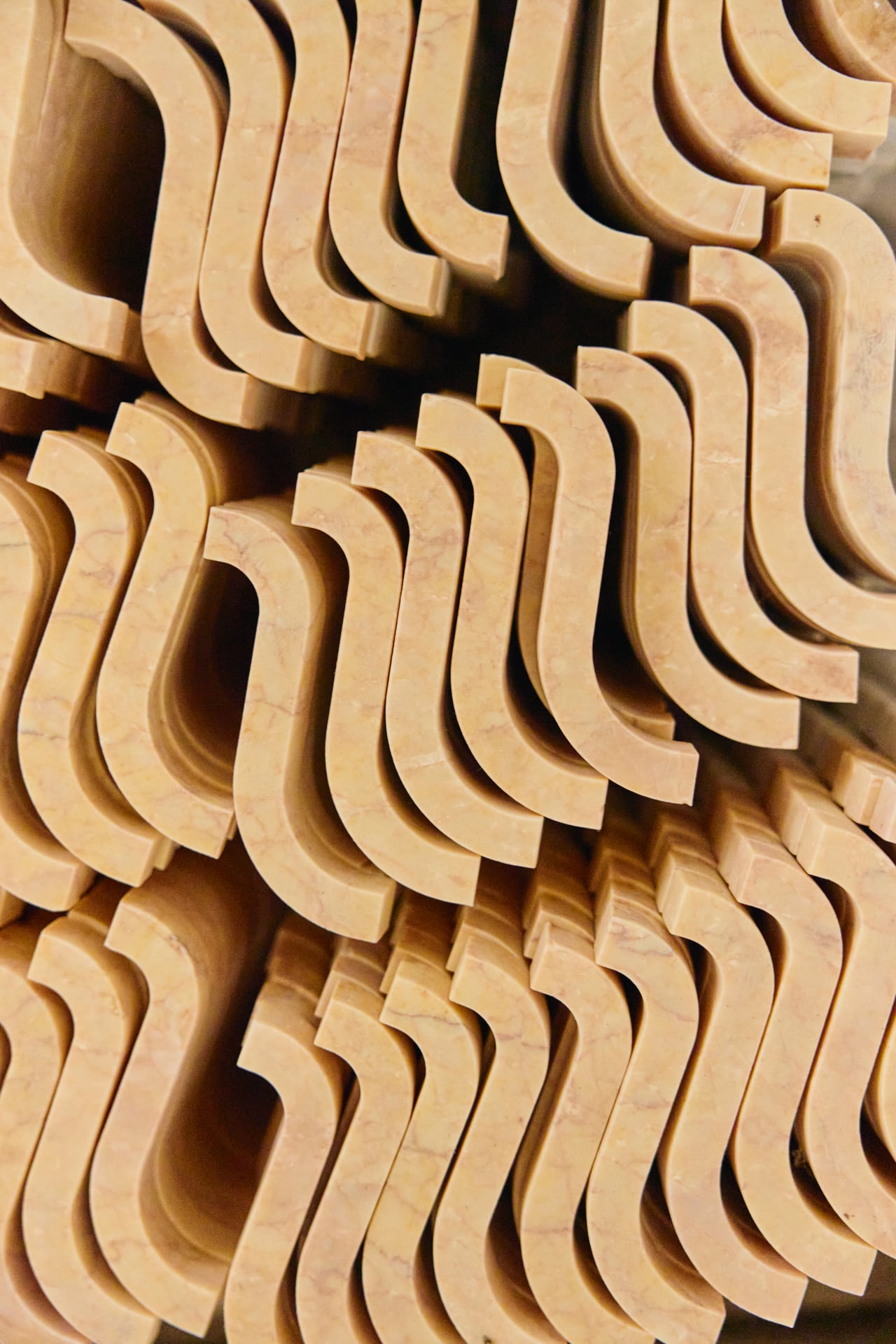Profiled stone mouldings stacked after shaping